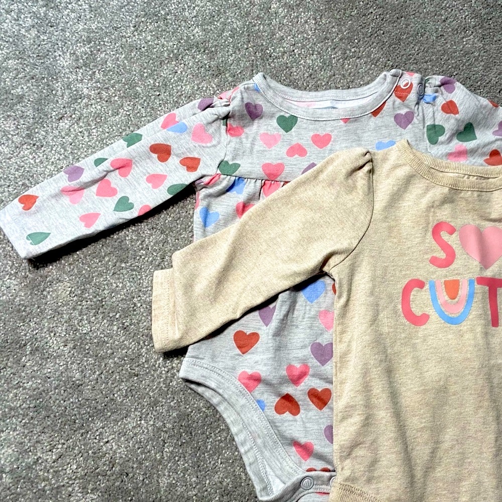 Garanimals Baby Girls Long Sleeve Bodysuit So Cute and Hearts Onesie Bundle Set